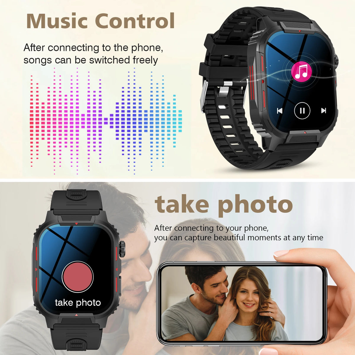 New Full-Touchscreen HD Sports Smartwatch with Call/Message Alerts  Watch Faces Multiple Sports Modes Music Playback