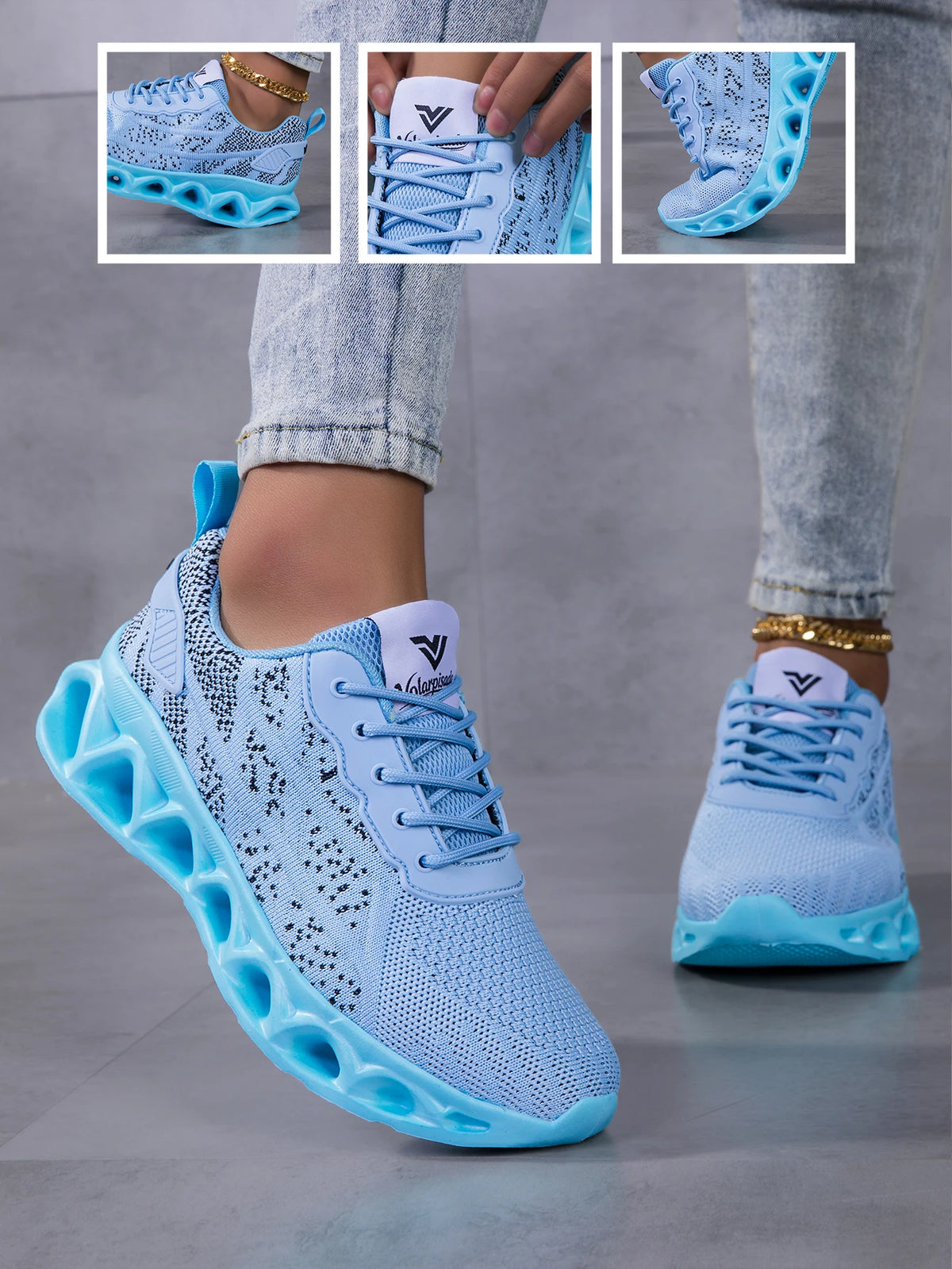 Women Breathable Flying Woven Blade Sneakers Hollow Shock Absorbing/Cushion Athletic Shoes, Lightweight Mesh Non Slip Sneaker