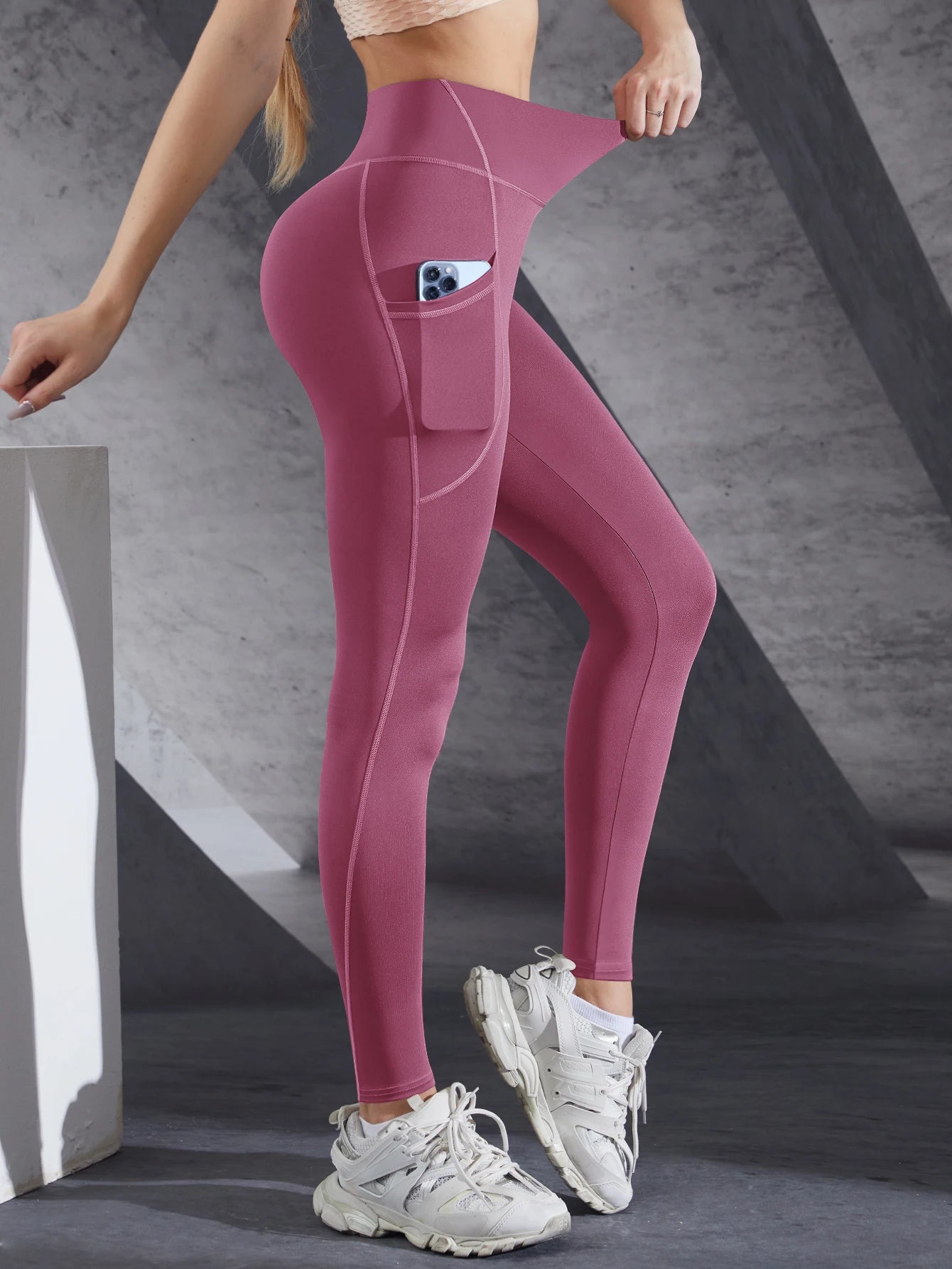 Solid Color Side Pockets Leggings For Women High Waist Sportswear/Cycle Yoga Pants Push Up Fitness Leggings