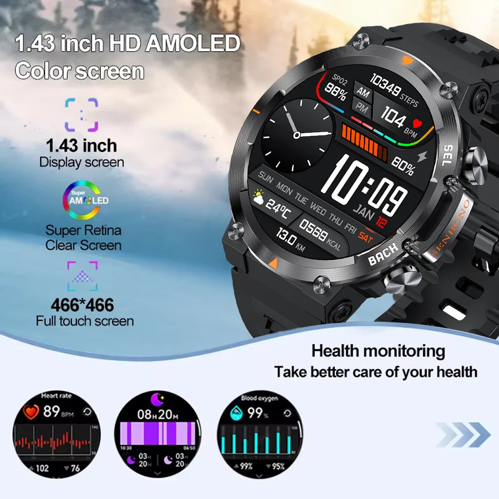 SENBONO MAX18 Smart Watch for Men AMOLED Screen AI GPT Bluetooth Call/410mAh Big Battery Fitness Tracker Men' Sport Smartwatch