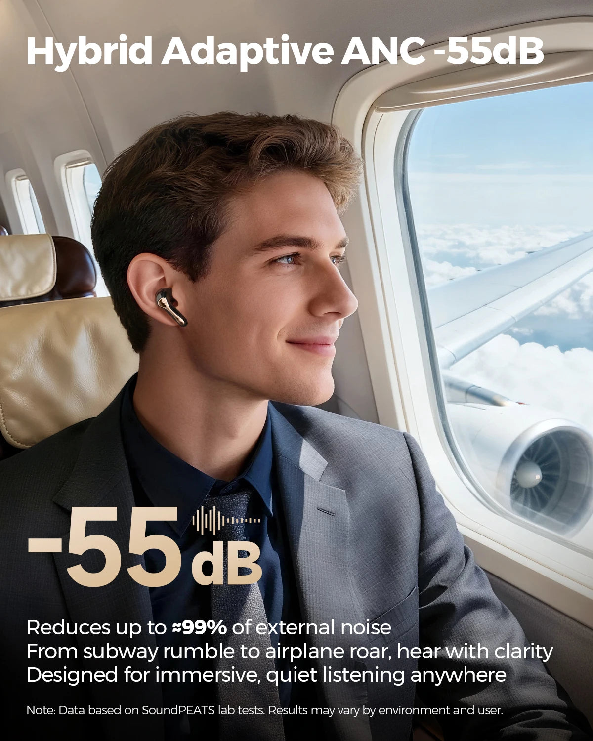 SOUNDPEATS Air5 Pro+ XMEMS Bluetooth Earphones 55dB/Hybrid AI Adaptive ANC Wireless Earbuds, Hi-Res Audio headphones