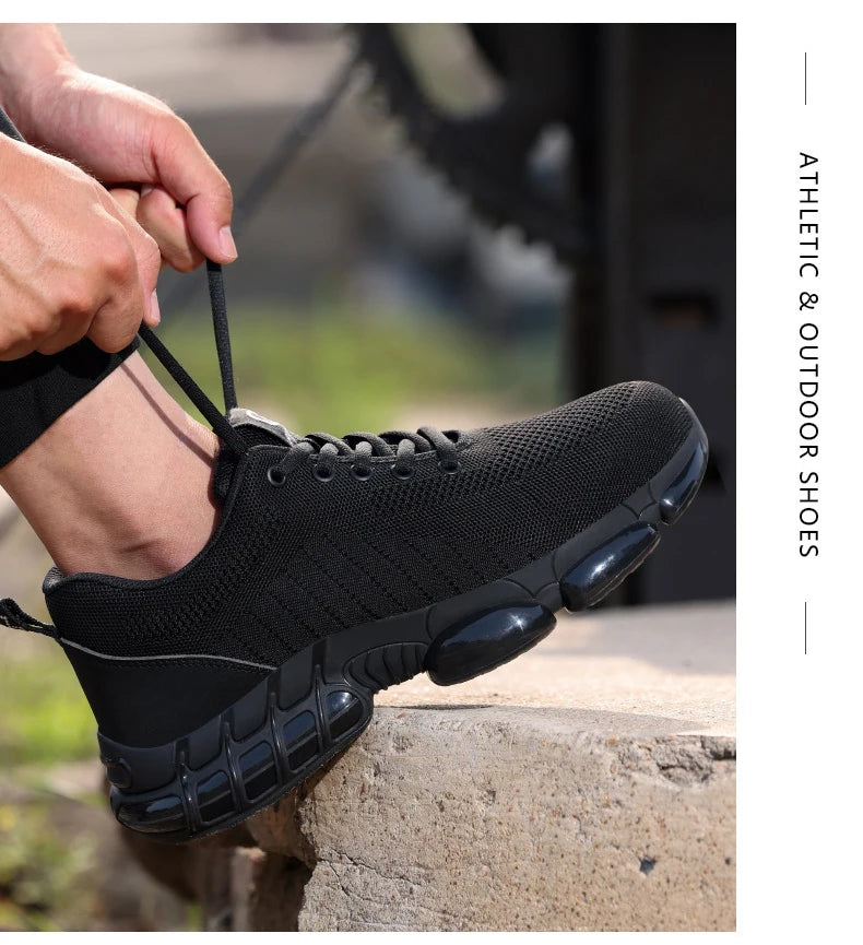 Men Safety Shoes Work Boots Summer Solid Color Lightweight Breathable/Steel Toe Anti-Smash Indestructible Tactical Work Sneakers