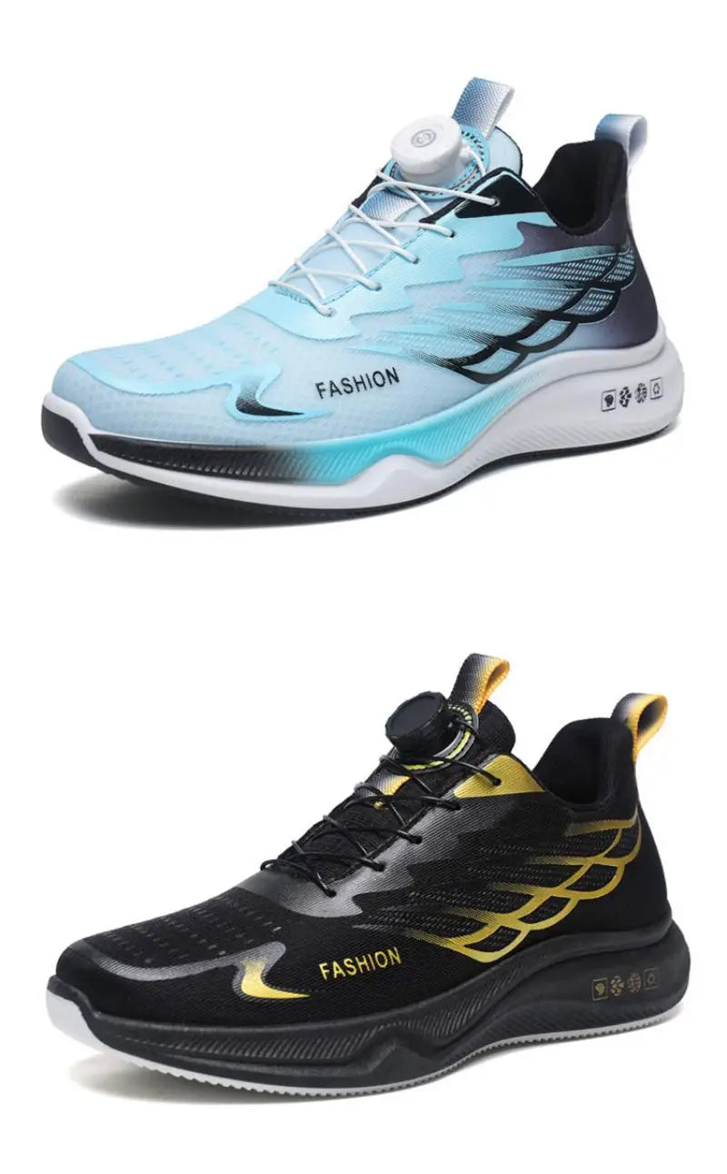Oulylan Men's Running Sports Shoes Casual Fashion Popular Mesh/Rotating Buttons Breathable Hollow Sneakers Men