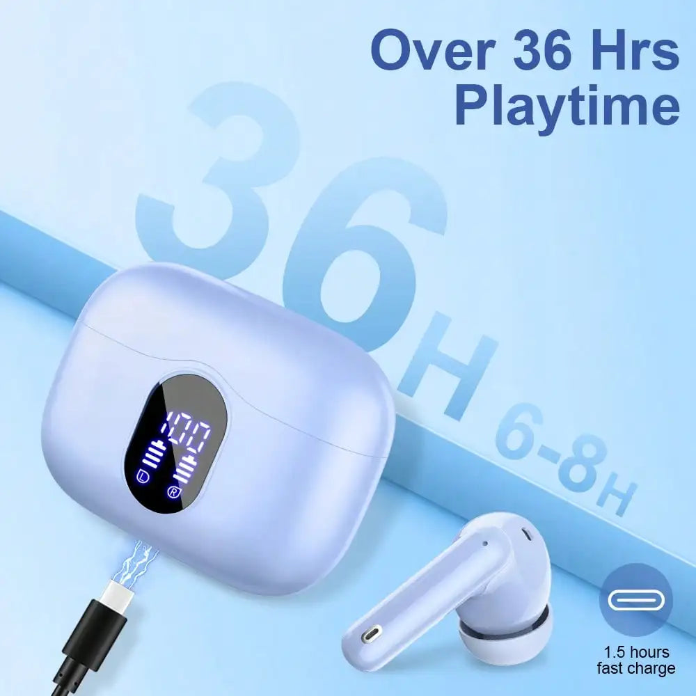 Ordtop Wireless Earbuds Bluetooth Headphones 48H Playtime Ear Buds/With LED Power Display, IPX7 Waterproof Bluetooth 5.4 Earphones