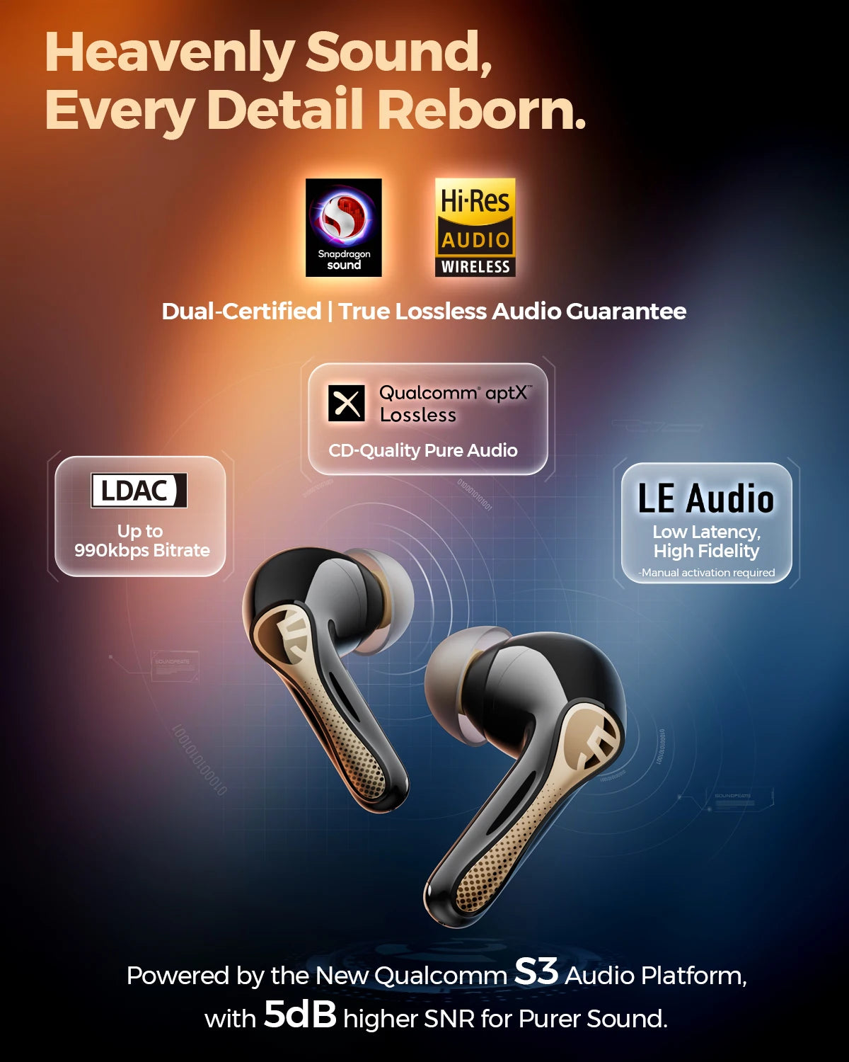SOUNDPEATS Air5 Pro+ XMEMS Bluetooth Earphones 55dB/Hybrid AI Adaptive ANC Wireless Earbuds, Hi-Res Audio headphones