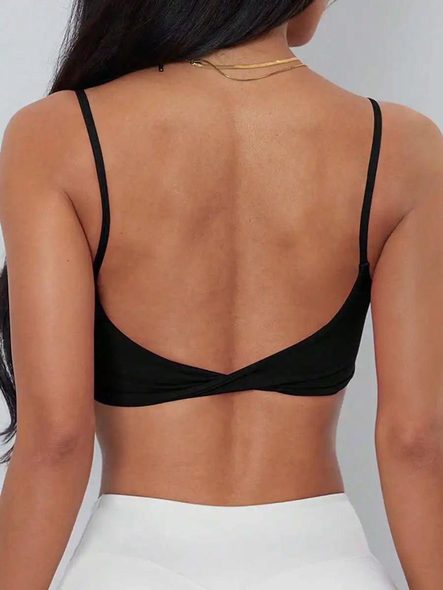 ATTRACO Women's Sports Bra, Twist Back Design Fashionable/Solid Color Sports Tank Top With Removable Pads, Suitable For Yoga