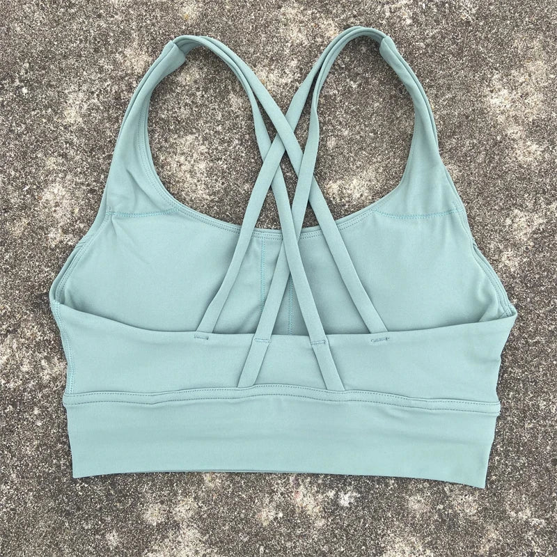 Cross Straps Sports Bra Women Gym Sports Top High Support/Fitness Bralette Yoga Vest Push Up Running Underwear With Chest Pad