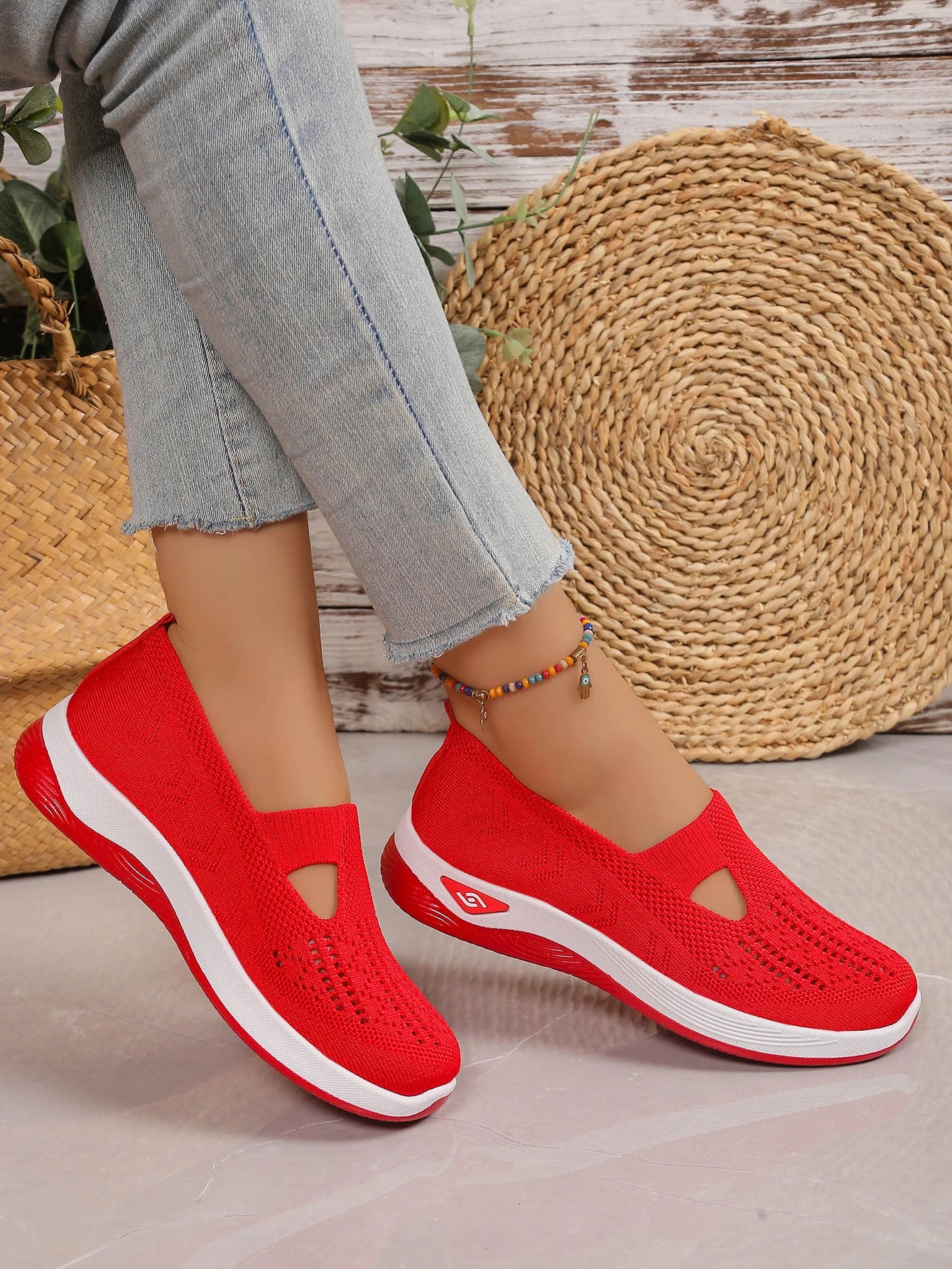 Women's shoes Solid Color Breathable Sneakers casual sneaker/women's summer sneakers Low-top Knitted Casual Shoes