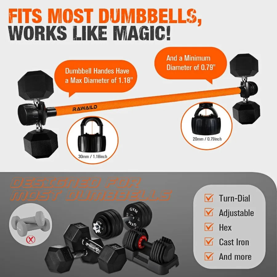 Dumbbell Converter, Convert Dumbbells to Barbell Set Weight Bar/for Bench Presses, Squats Hip Thrust Deadlifts