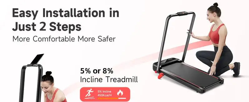 RHYTHM FUN 8° Incline Foldable Treadmill Under Desk Walking Pad/for Office Home Gym 300 Lbs Portable Exercise Equipment