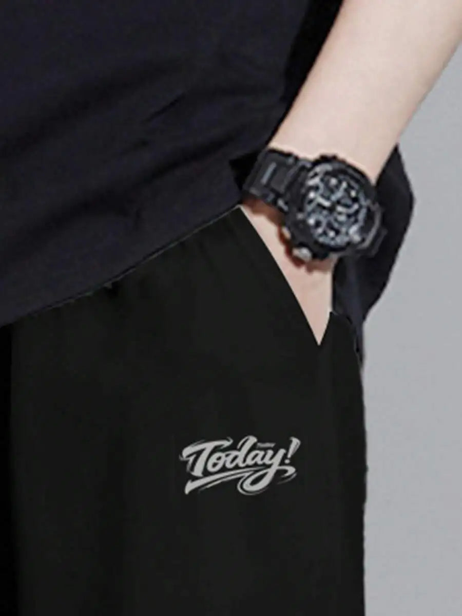 Men's Relaxed Fit Drawstring Waist Slant/Pockets Solid Color Casual Pants