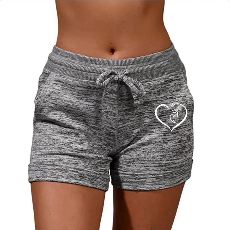Summer Women's Shorts Printing Elastic High Waist Casual/Sport Fitness Running Oversize Female Sweat Shorts