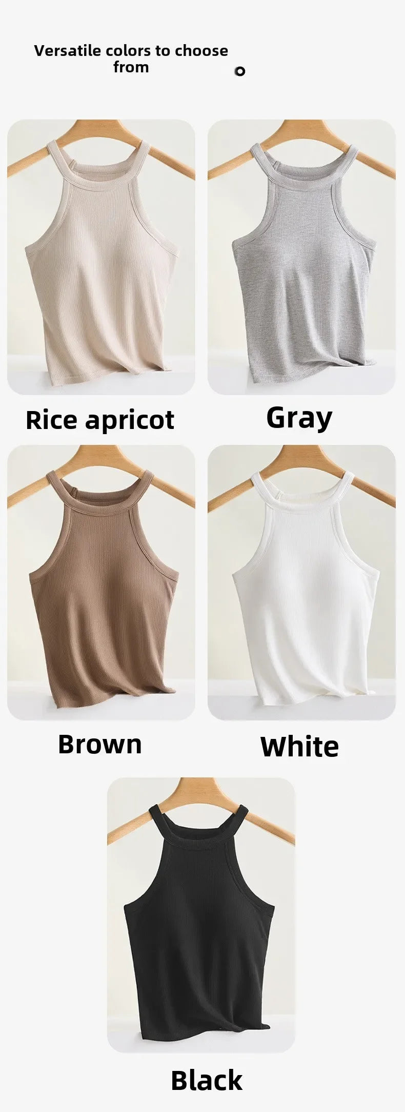 Threaded Halter Neck Camisole Top With Build-in Bra High Elastic/Slim-fitting Sling Fixed Cup Breathable Women Tank top