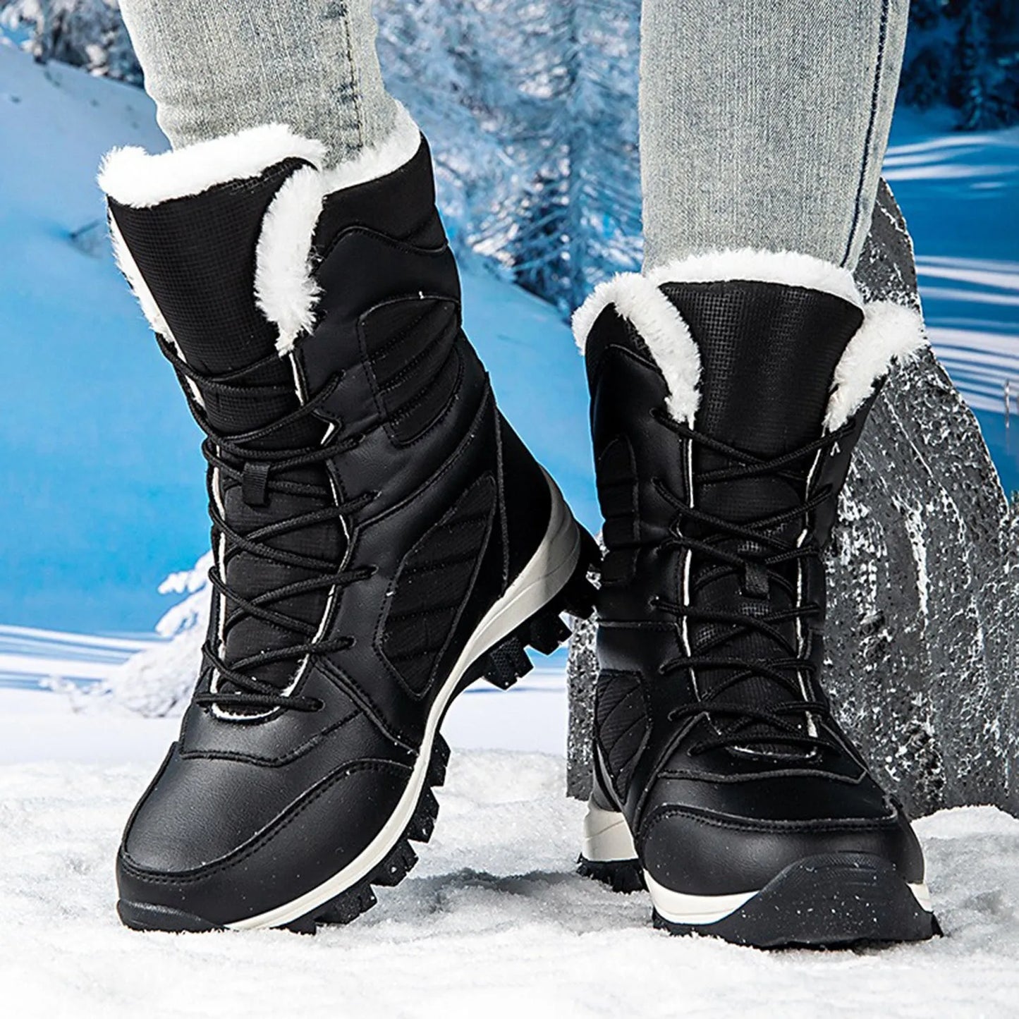 Women's Winter Snow Boots Plaid Women's Snow Boot Lace Up/Warm Shoes Outdoor Water Proof Winter Boots For Women