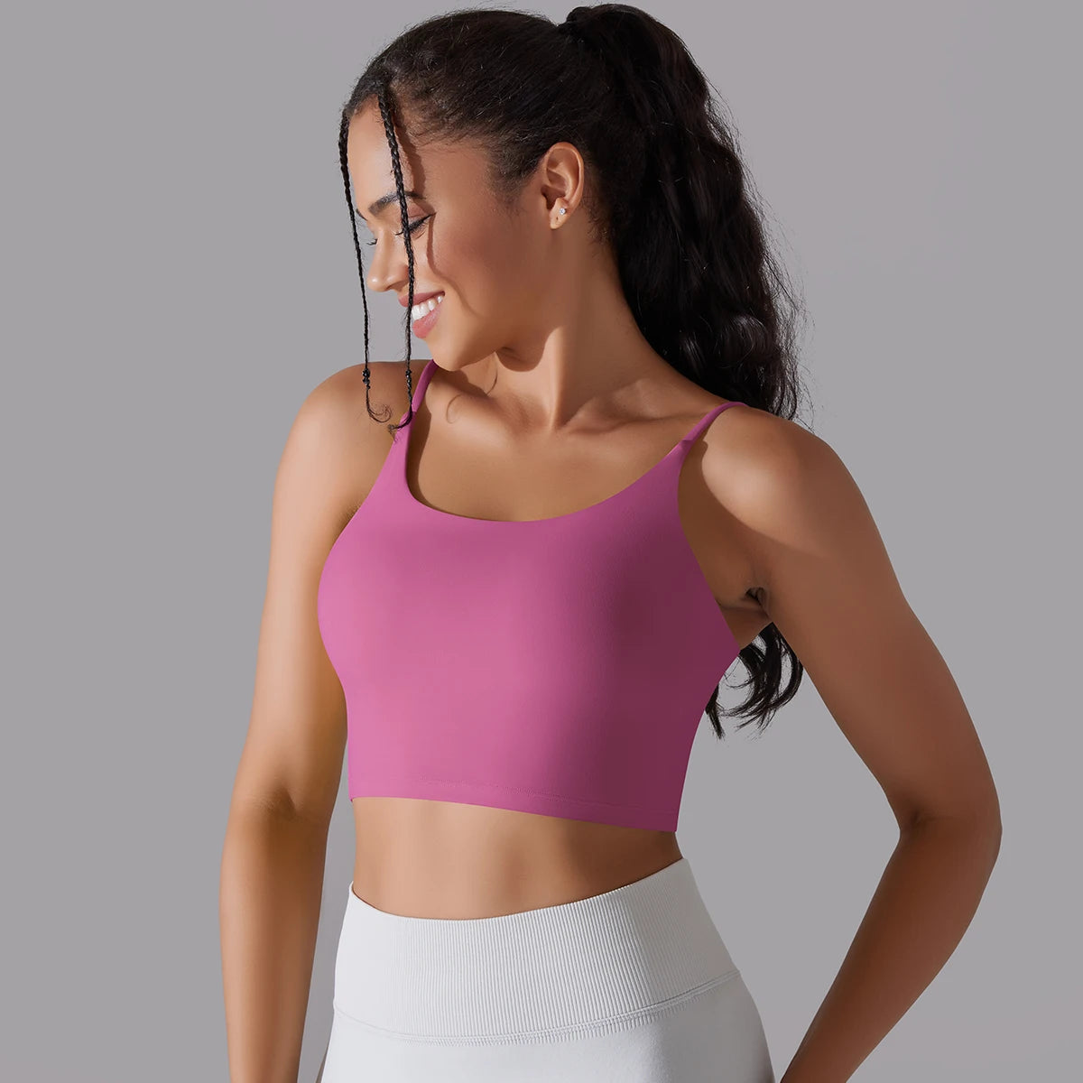 Solid Color Yoga Sports Bra Women Fixed Padded/Slim Gym Fitness Workout Undershirt Top