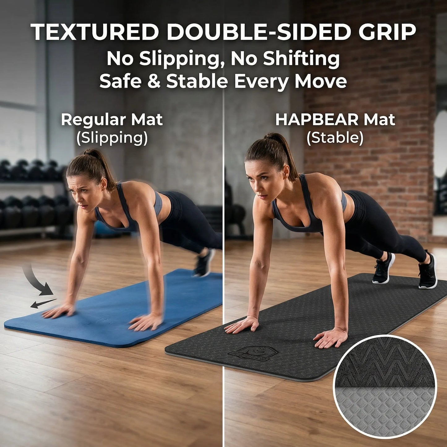 HAPBEAR Large Yoga Mat Extra Wide 72"x36" 6mm TPE Double Sided/Non Slip Exercise Mat Non-Slip Textured Surface Durable Cushion