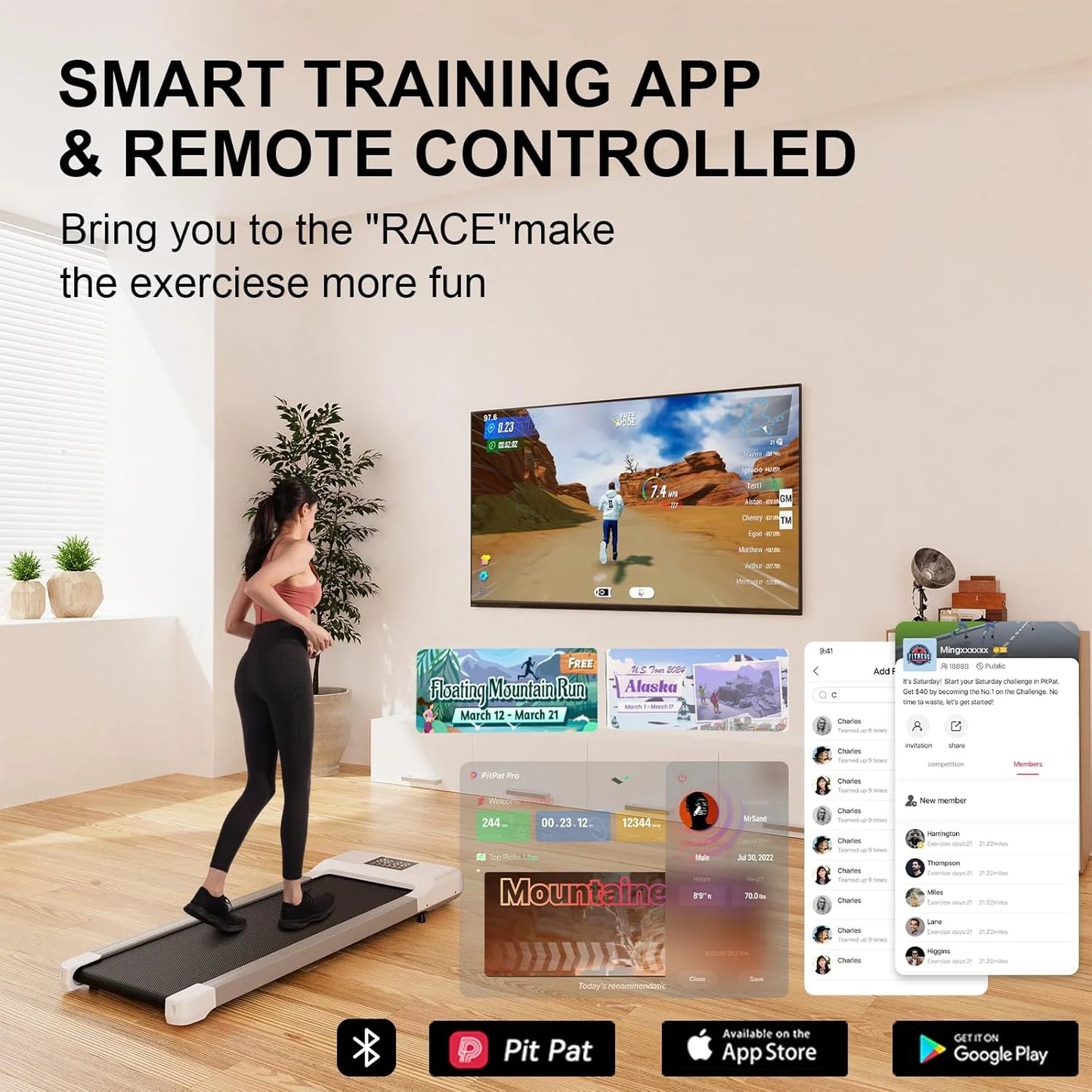 Treadmills 39.37inch Running Belt 2in1 Under Desk for Home Office Treadmill/Walking pad 2.5HP Remote Control 5MPH Exercise Machine