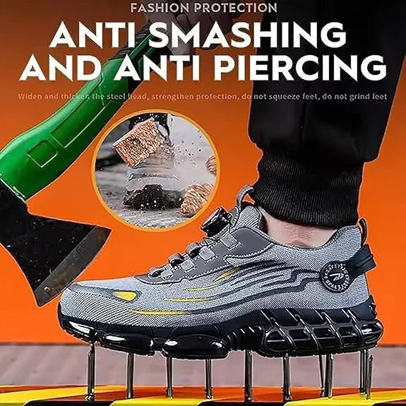 Men's Rotating Button Steel Toe Anti-Puncture Non-Slip/Work Shoes Lightweight Breathable Safety Boots for Men