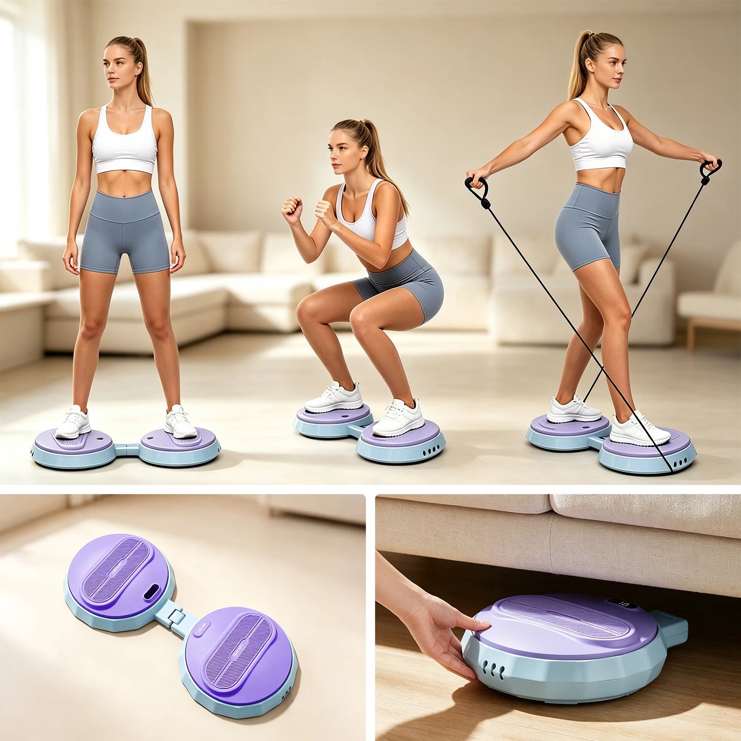 Fold Design Twist Board with Elastic Pull Rope Household/Core Training Equipment Indoor Waist Leg Hip Workout Tool