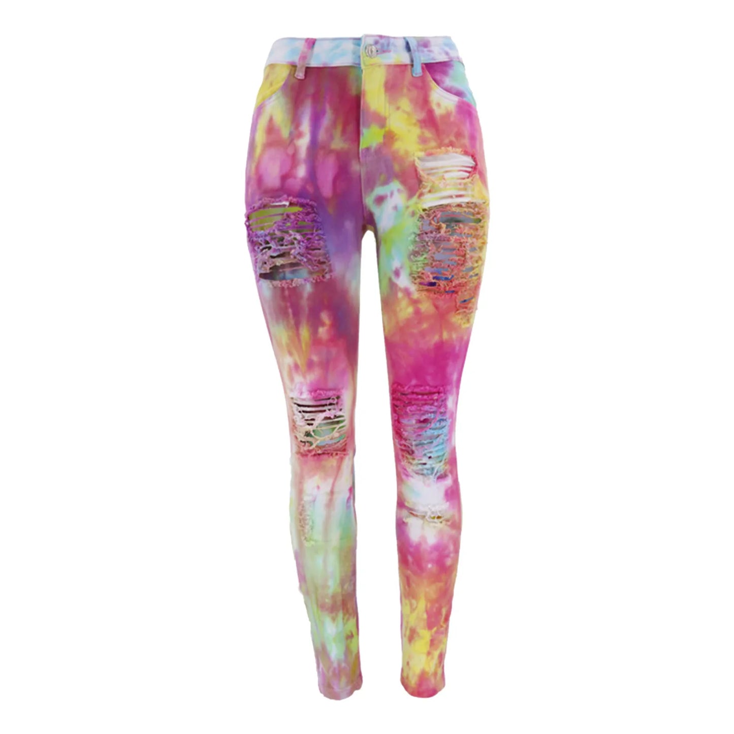 Women's Wash Light Leggings Color Dye Printing/Two Color Gradient Tie Dye Denim Pants