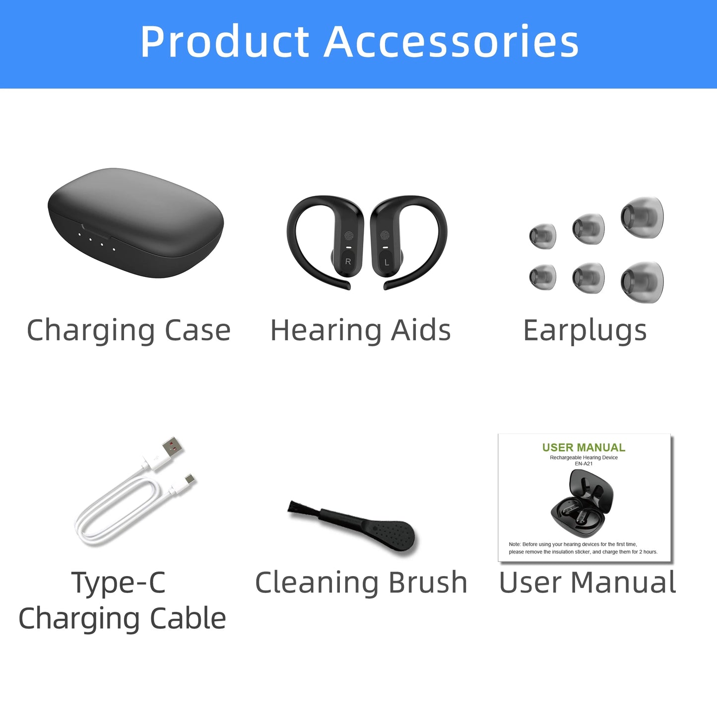 BTE Wireless hearing aids headphones rechargeable/for the deaf severe hearing loss sound amplifier