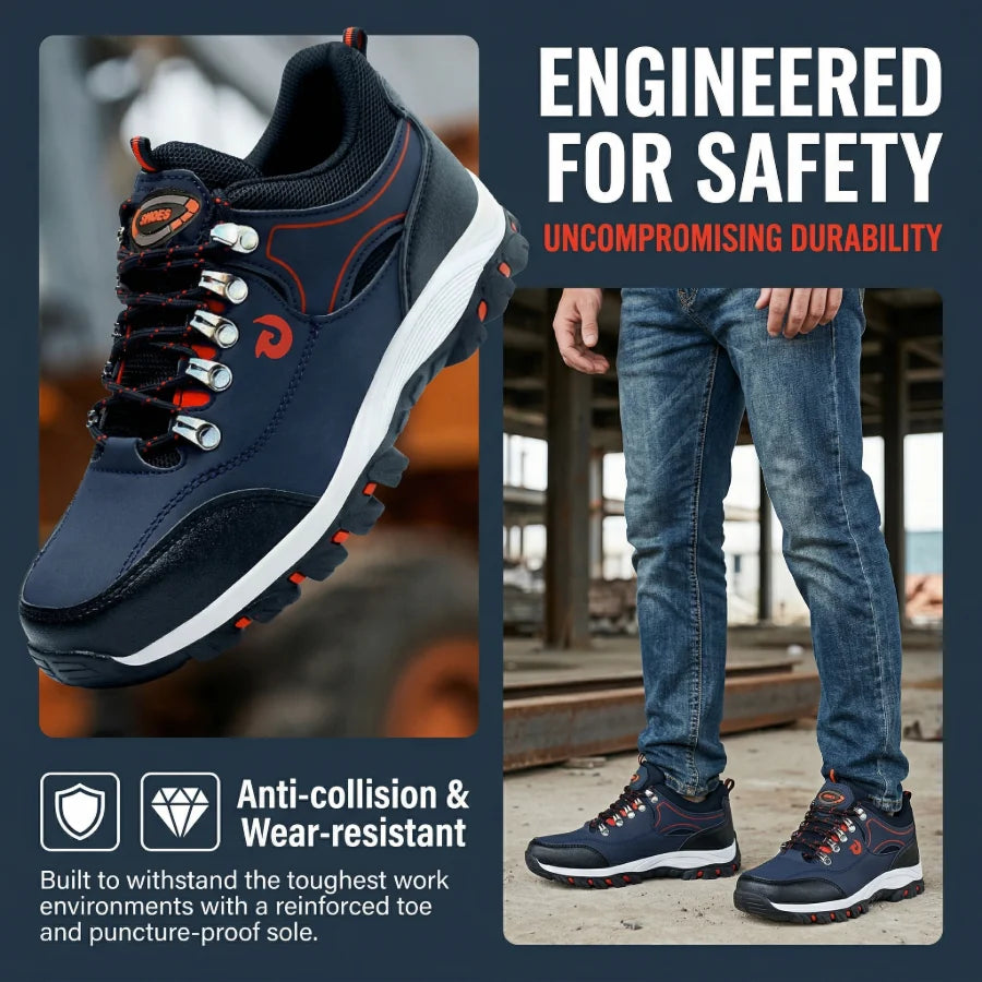 Men Steel Toe Safety Shoes Anti-Puncture Non-Slip Work Boots/Wear-Resistant Breathable Hiking Safety Sneakers for Industrial Work