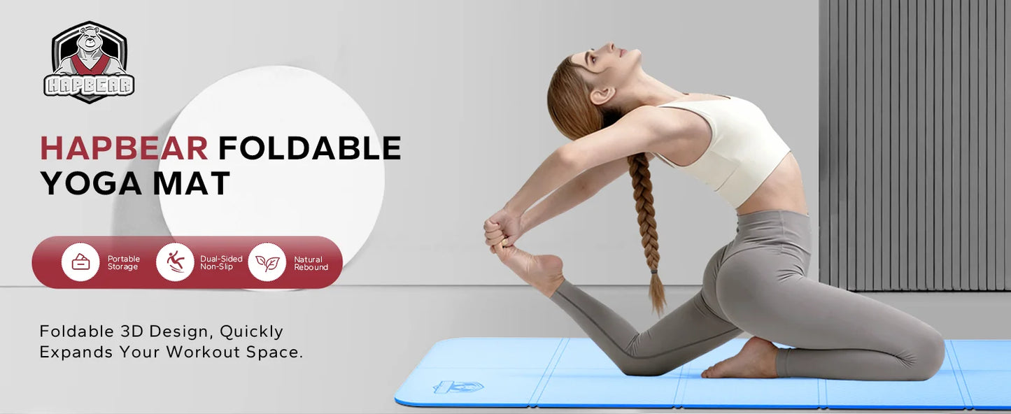 HAPBEAR Foldable Yoga Mat - 72"x24"x0.24" (6mm), Non-Slip/TPE Exercise Mat for Home Workout Yoga Pilates Stretching