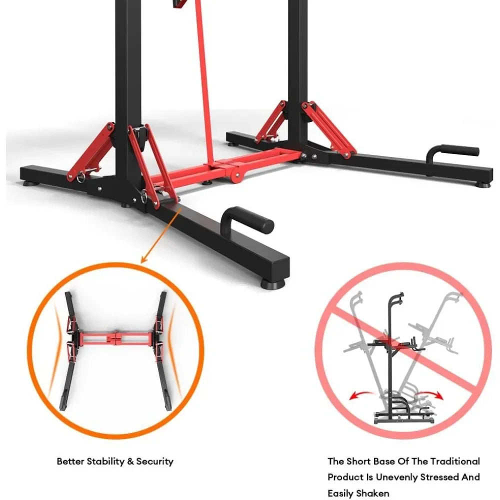 Pull Up Bar Station Multi-Function Adjustable Height Foldable Dip Station/Heavy Duty Strength Training Fitness Equipment