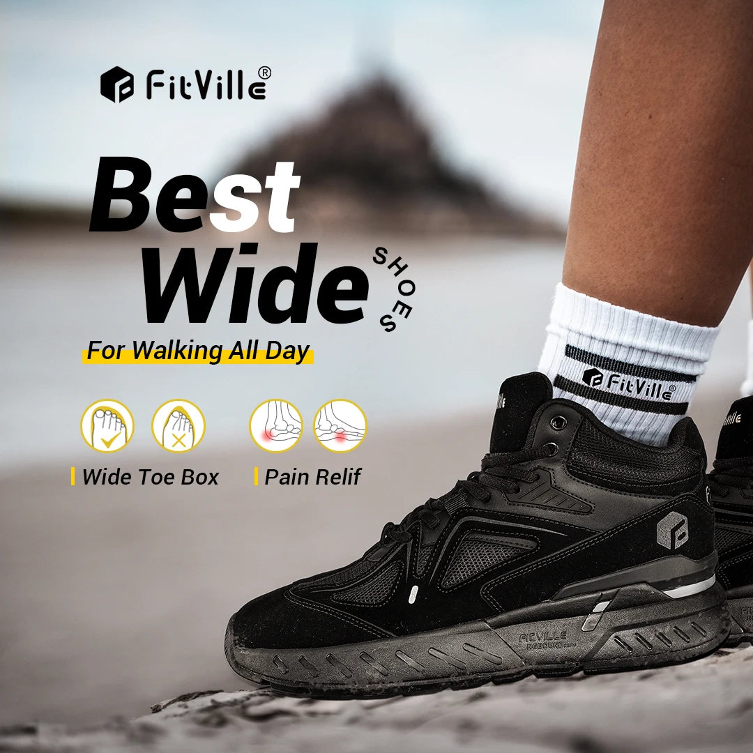 FitVille Men's High-Top Basketball Shoes Widened Lightweight Casual Sneakers/Breathable For Male Swollen Feet Relieve Pain