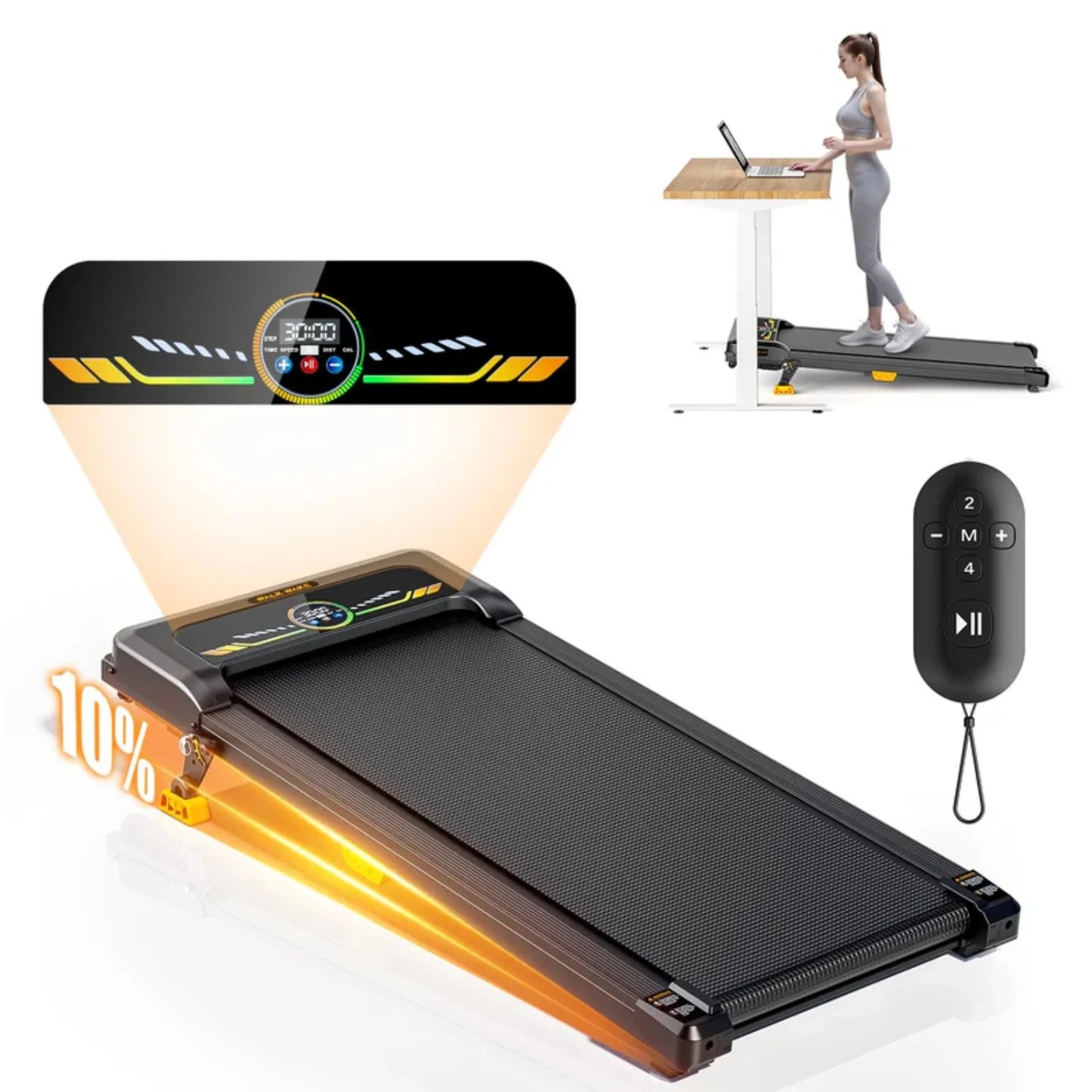 Portable Incline Walking Pad 330lb Capacity, 2.5HP/Under Desk Treadmill with LED Display & Remote Control