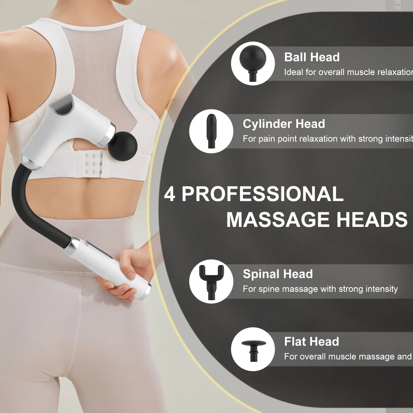 New 8-in-1 Long-Handle Massage Gun. Relieves Back and Full-Body Muscle Tension/6 Speeds & 3 Massage Modes for Deep Tissue