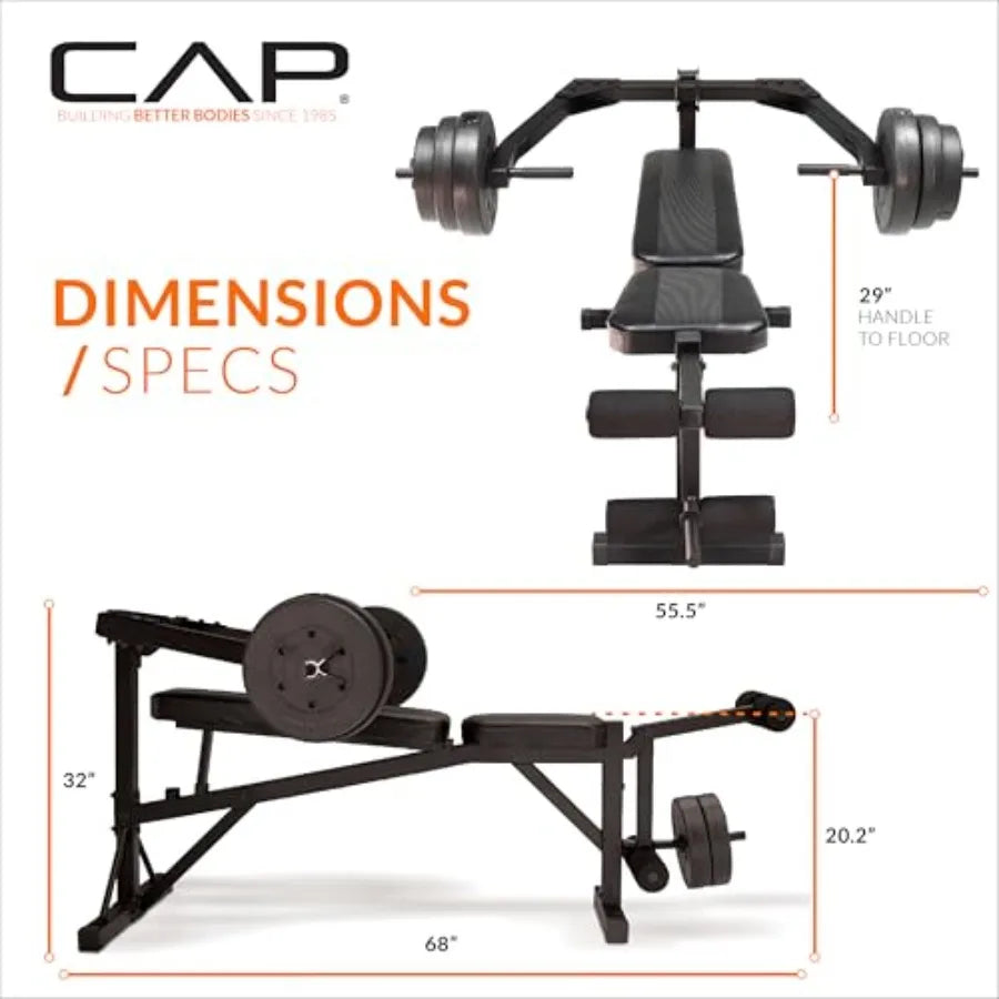 Weight Bench with 100 LB Vinyl Weight Set, Adjustable Strength Training/Bench with Leg Developer, Multi-Position Home Gym Bench Press