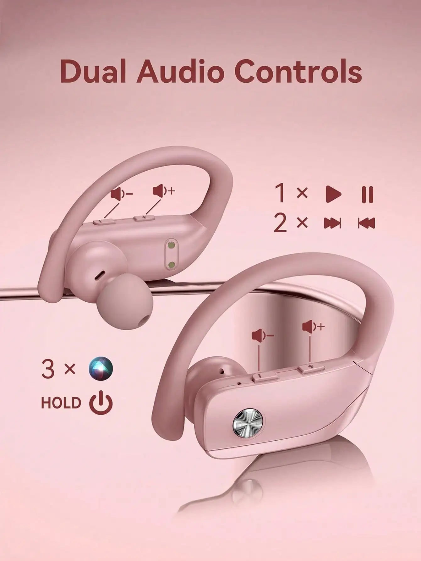 T16 Bluetooth 5.0 Ear-Hook Sports Earphones, IPX5 Waterproof ABS Earbuds/Wireless Charging Case, Dual LED Display, 48H Playtime