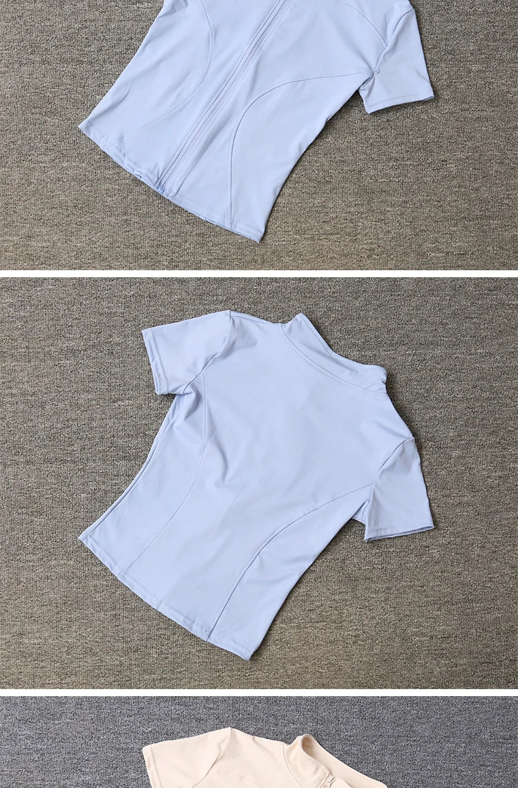 Women sport wear Slim Fit Polyester Quick-drying Full Zip/Outdoor Fitness Running Tights Short Sleeves Women's Yoga Wear
