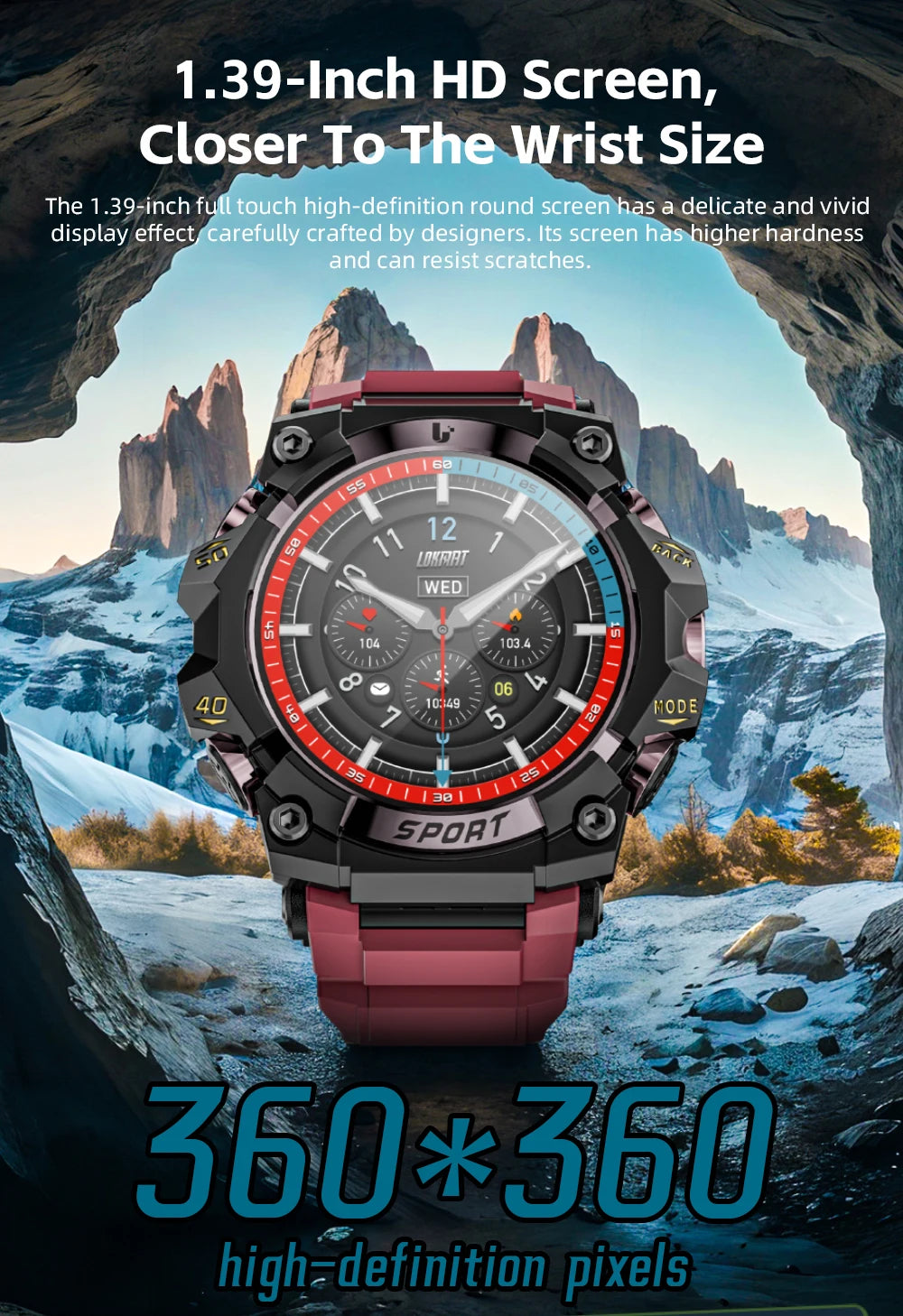 LOKMAT New Rugged Smart Watch Bluetooth Calls Wristband/Fitness Tracker Flashlight Message Push Heart Rate Monitor for Phone