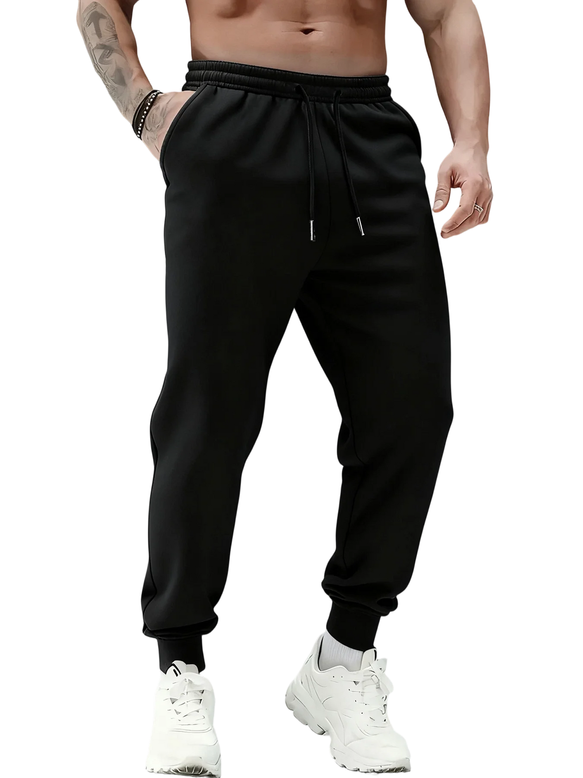 2Pcs In Set Men Fleece Lined Jogger Sweatpants Thick Warm Elastic Waist/Drawstring Tapered Pants Casual Athletic Winter Wear