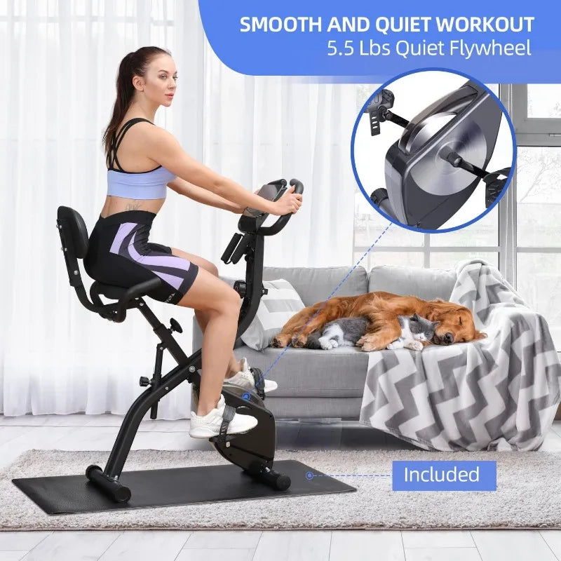 Foldable Exercise Bike Stationary Bike Sport 4 in 1 Indoor Cycling Bike/with 16 Level Magnetic Resistance Training