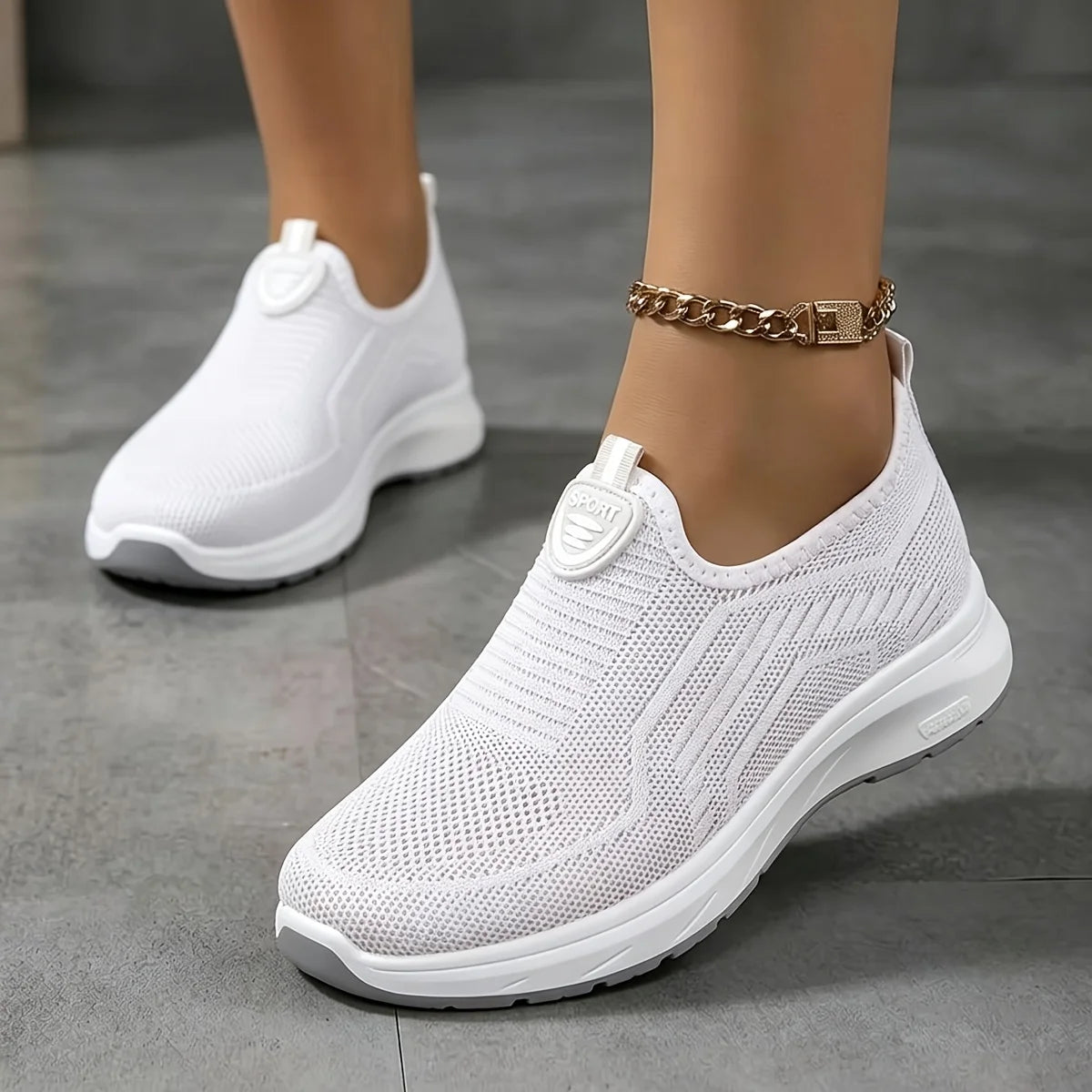 New Women Slip On Walking Sneakers Breathable Flying Knit Mesh/Casual Loafers Lightweight Cushion Platform Non Slip Sneakers