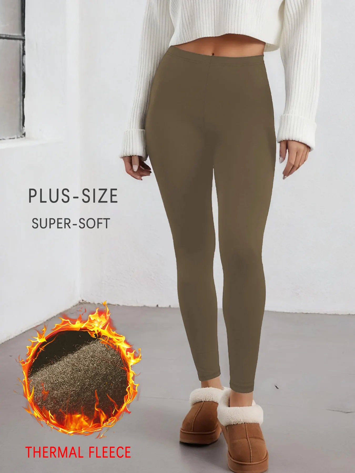 Plus Size Thermal running leggings with fleece interior for women/Low Rise design provides warmth and comfort for winter