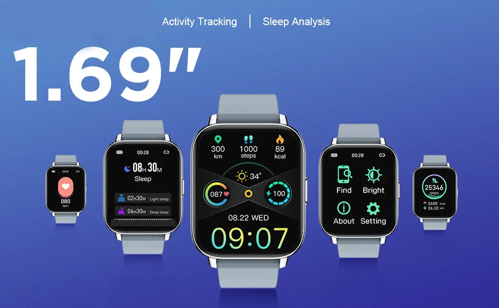 Nerunsa Smart Watch Fitness Tracker 1.69" Touch Screen Smartwatch/Fitness Watch Heart Rate Monitor/Pedometer/Sleep Monitor.