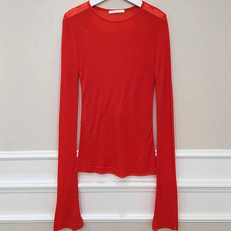 Women's Long Sleeve Slim Fit/T-shirt Elastic Soft Casual Top for Daily Wear