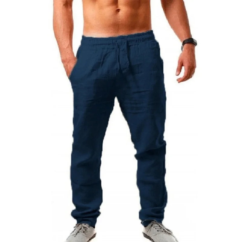 Men's Cotton Linen Pants Male Autumn New Breathable/Solid Color Linen Trousers Fitness Streetwear S-3XL