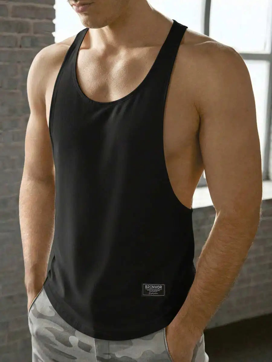 Manfinity VCAY Men's Knitted Fashionable Casual Loose Sleeveless/Tank Top Gym, Summer Streetwear White And Black Compression