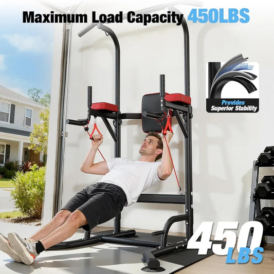 Dskeuzeew Power Tower Pull Up Bar Station 450LBS Stable Power Tower/Training Heavy-Duty Fitness Equipment for Home Gym