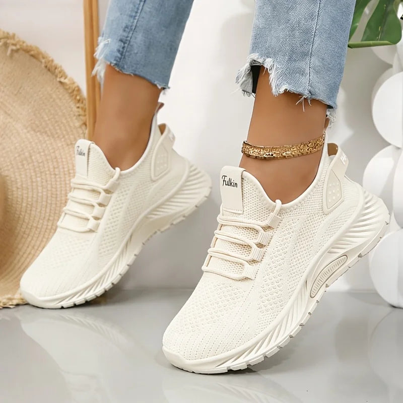 Women Platform Chunky Sneakers Breathable Flying Knit Lace Up/Two Wear Back Slip On Walking Shoes Lightweight Non Slip Thick Sole