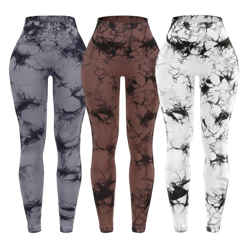 3 Piece Workout Leggings Sets for Women High Waisted Tie Dye Gym Scrunch/Lifting Seamless Yoga Leggings Athletic Pants