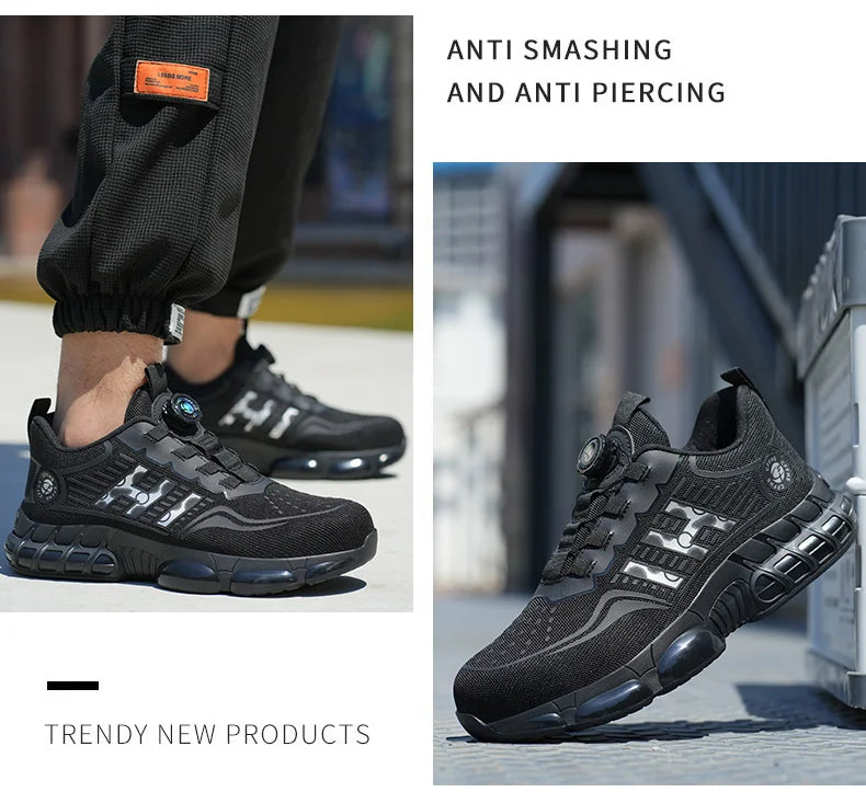 Lace-Free Men's Breathable Casual Work/Safety Shoes with Impact and Puncture Resistance