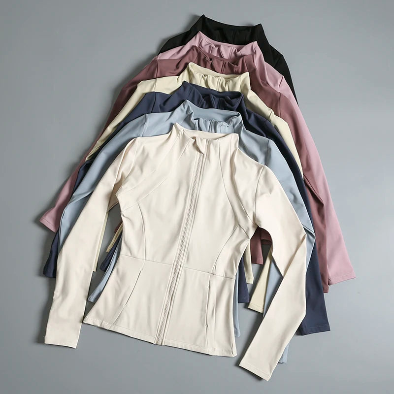 New yoga wear ladies coat round high elastic loose exercise/yoga fitness long sleeve stand-up collar yoga tops