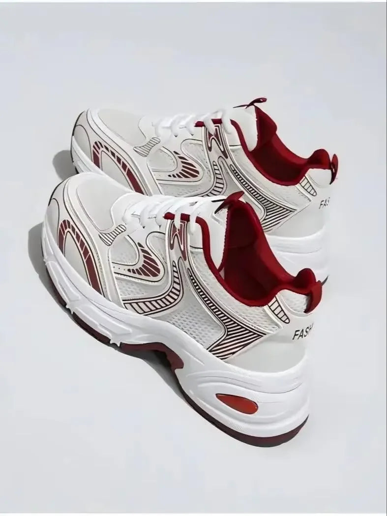 Women Mesh Chunky Platform Dad Sneakers Thick Sole Height Increasing'/Casual Shoes Breathable Non Slip Lace Up Walking Trainers Multicolor