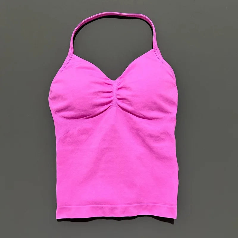 Histello Longline Strappy Top Women Sports Yoga Vest Fitness Tank Top/Gym Beautiful Open Back Bra Running Workout Halter